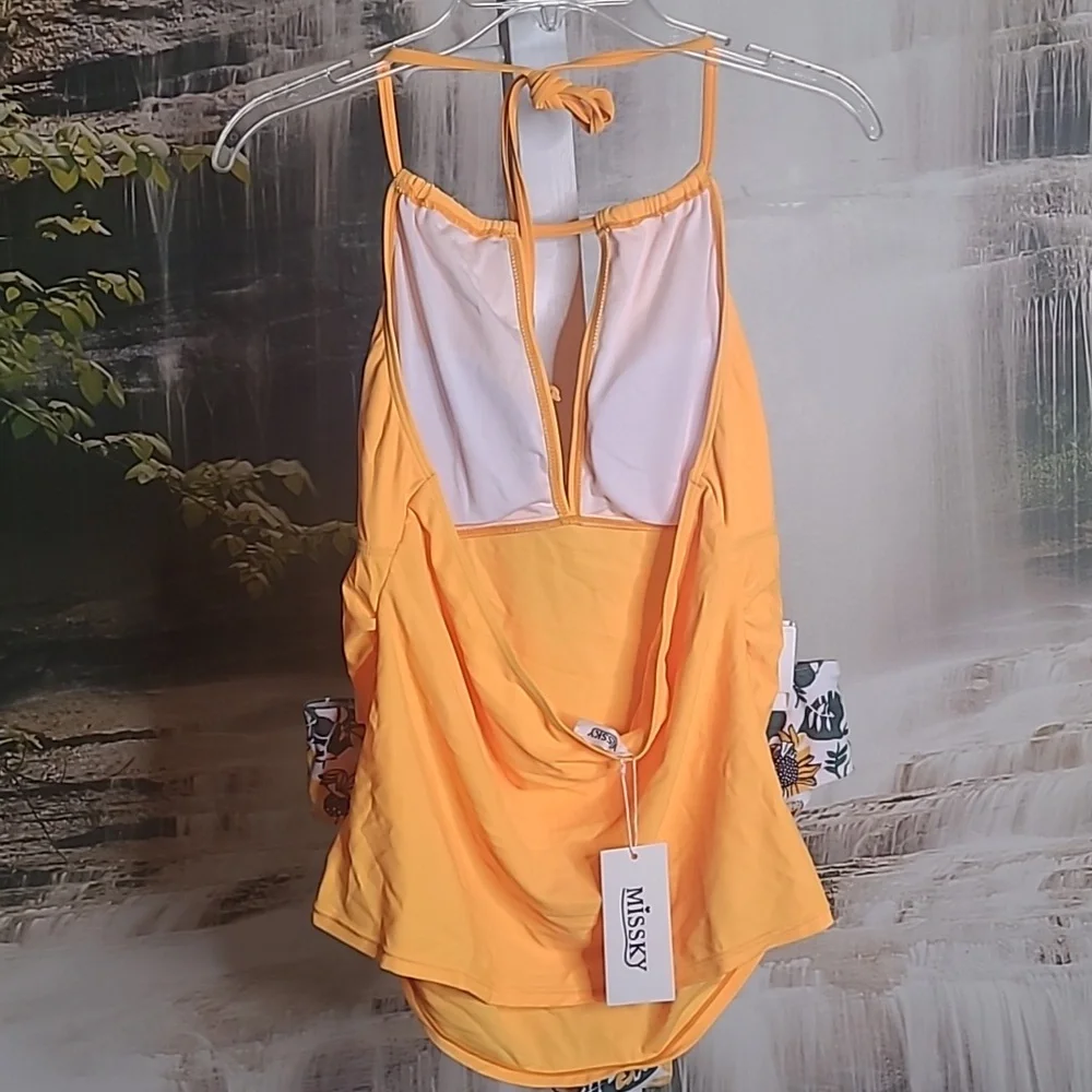 New! Missky Womens XL bright yellow sunflower two piece tankini swim suit